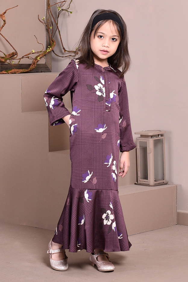 Abaya Checkered Renee Kids - Plum Purple