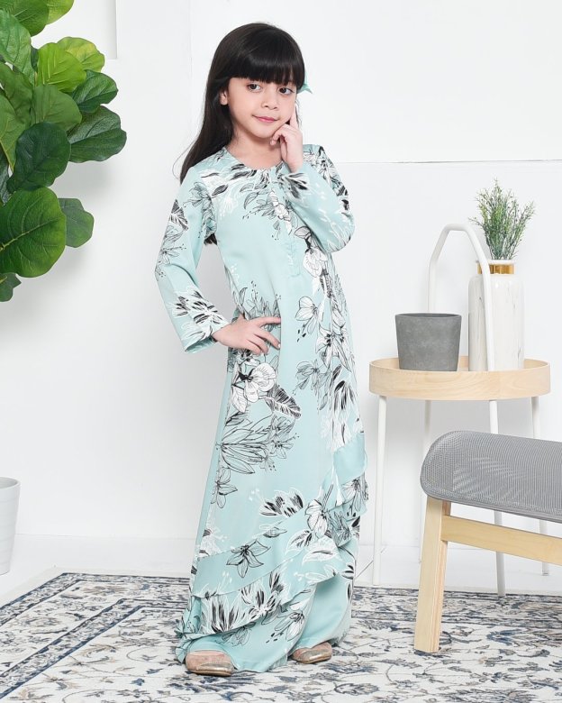 Abaya Ruffle Aily Kids - Mint Green
