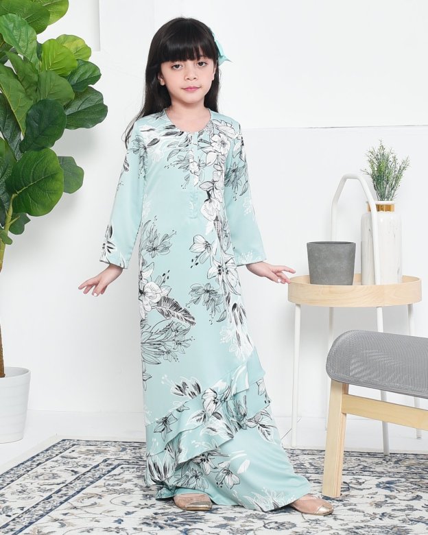 Abaya Ruffle Aily Kids - Mint Green