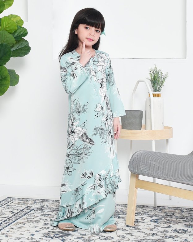 Abaya Ruffle Aily Kids - Mint Green