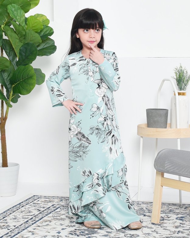 Abaya Ruffle Aily Kids - Mint Green