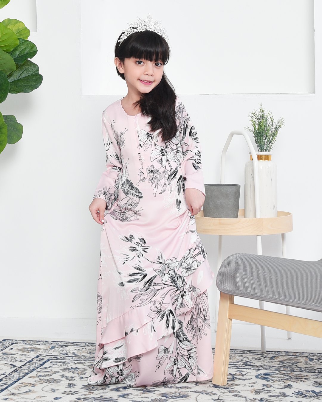Abaya Ruffle Aily Kids - Pink Mellow