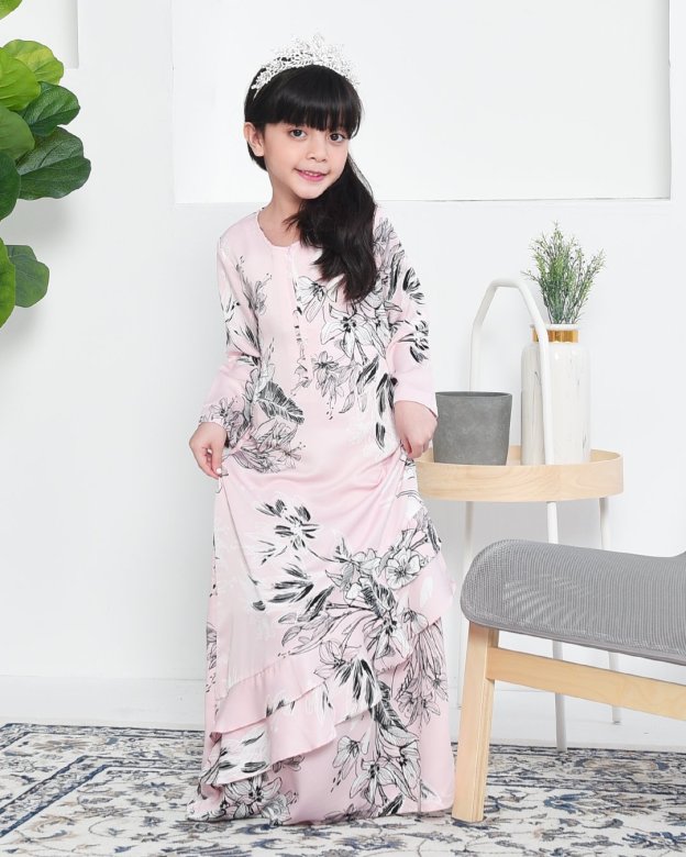 Abaya Ruffle Aily Kids - Pink Mellow