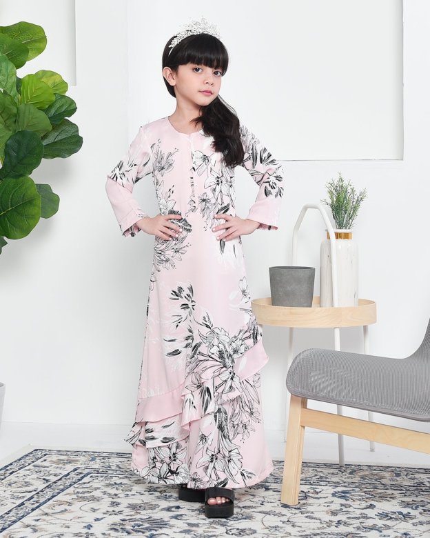 Abaya Ruffle Aily Kids - Pink Mellow