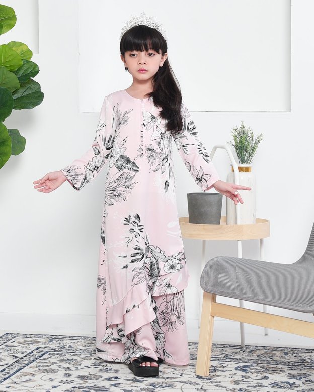 Abaya Ruffle Aily Kids - Pink Mellow