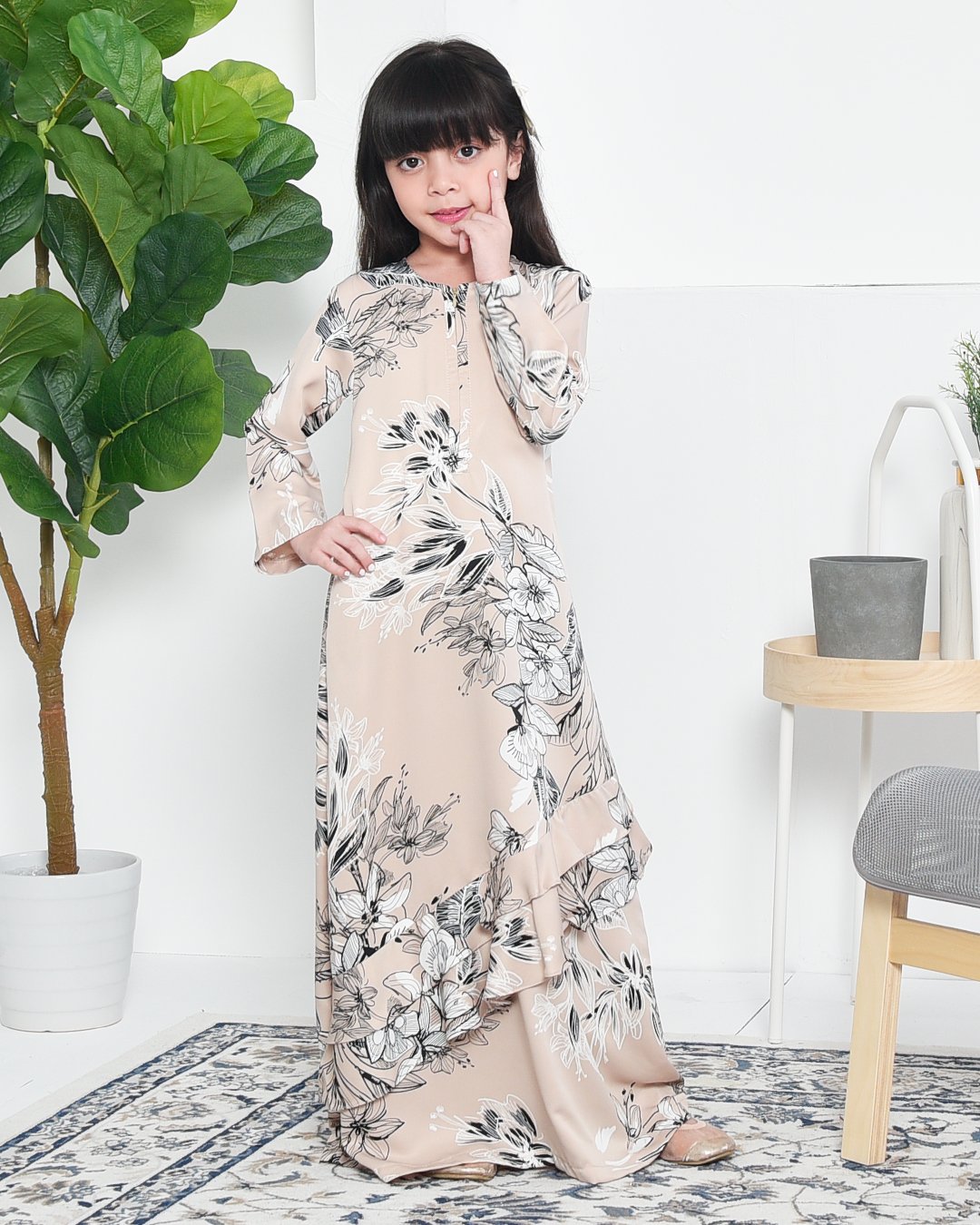 Abaya Ruffle Aily Kids - Vanilla