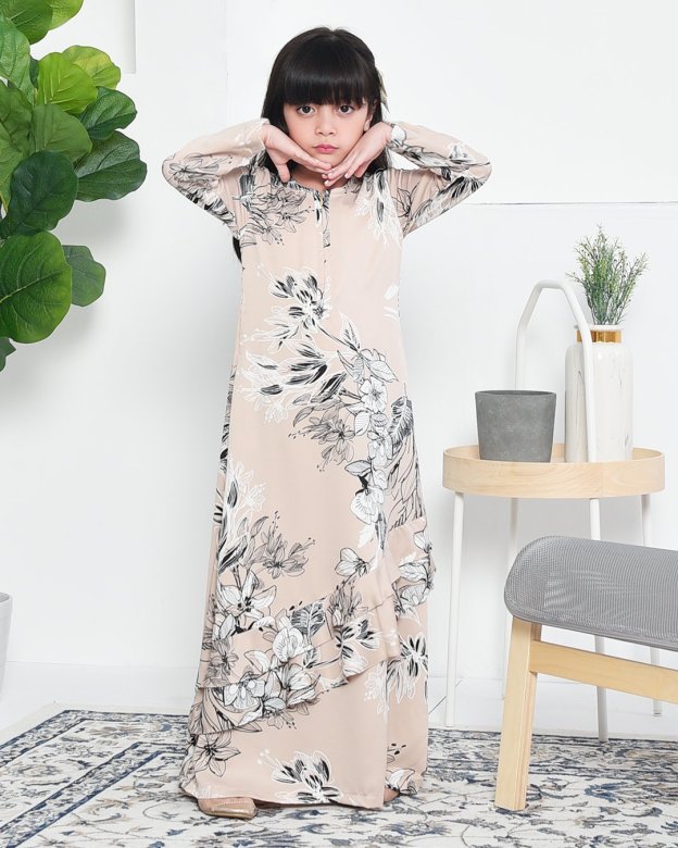 Abaya Ruffle Aily Kids - Vanilla