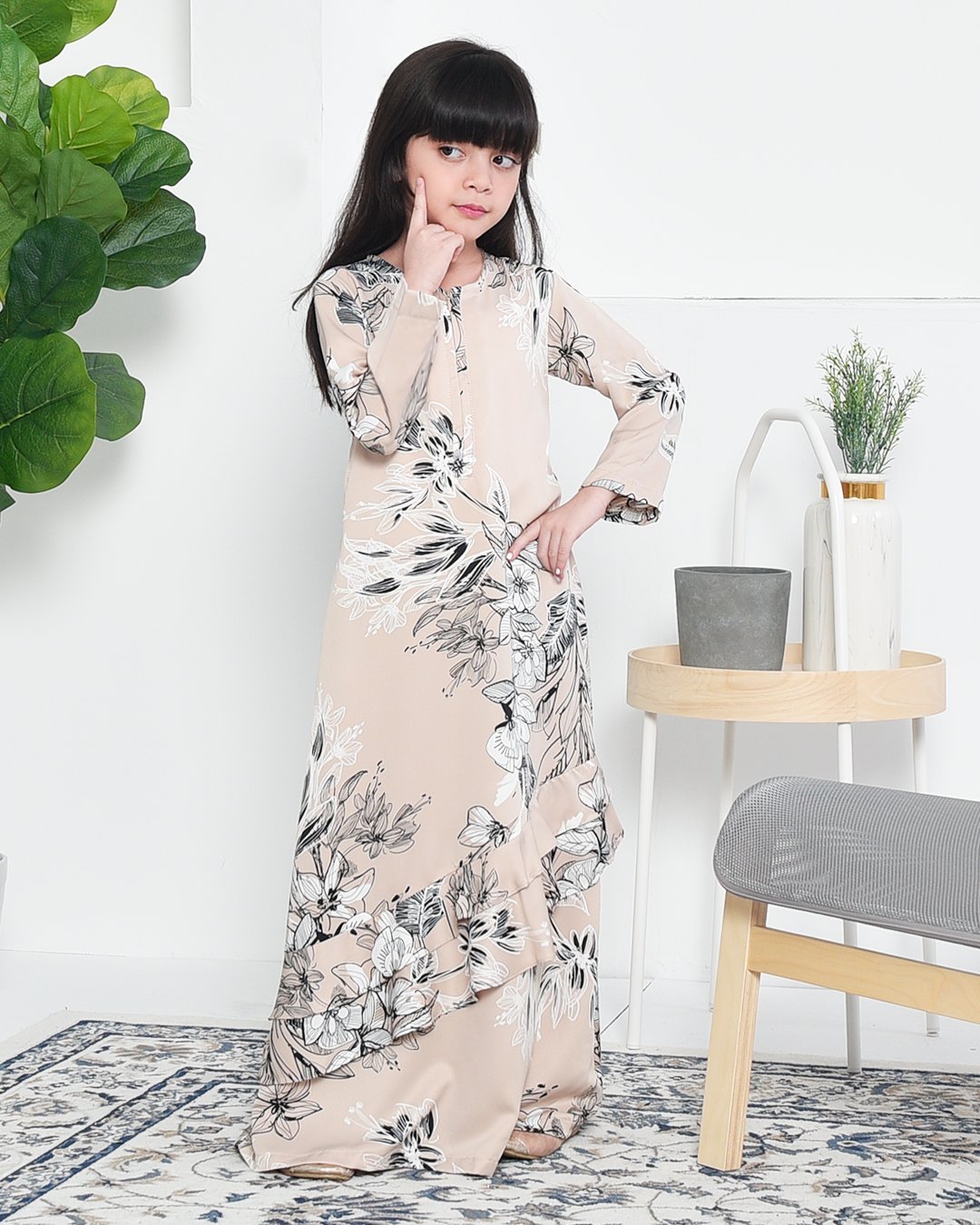 Abaya Ruffle Aily Kids - Vanilla