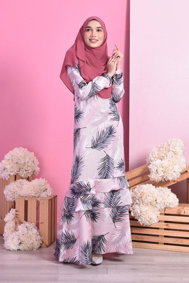 Abaya Ruffle Fern - Pastel Pink