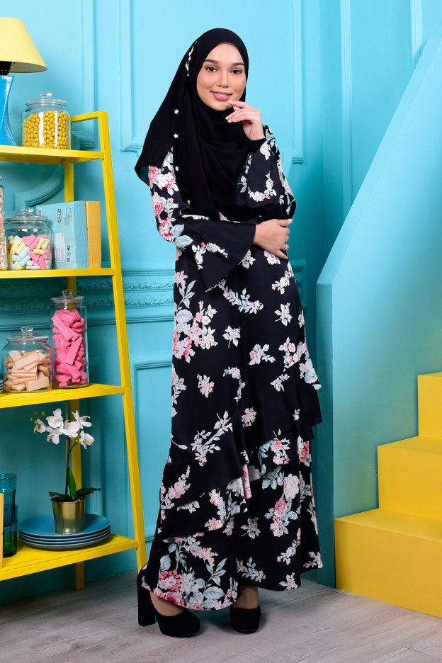 Abaya Liyana  Ruffle - Balsam Black