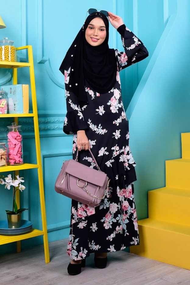 Abaya Liyana  Ruffle - Balsam Black