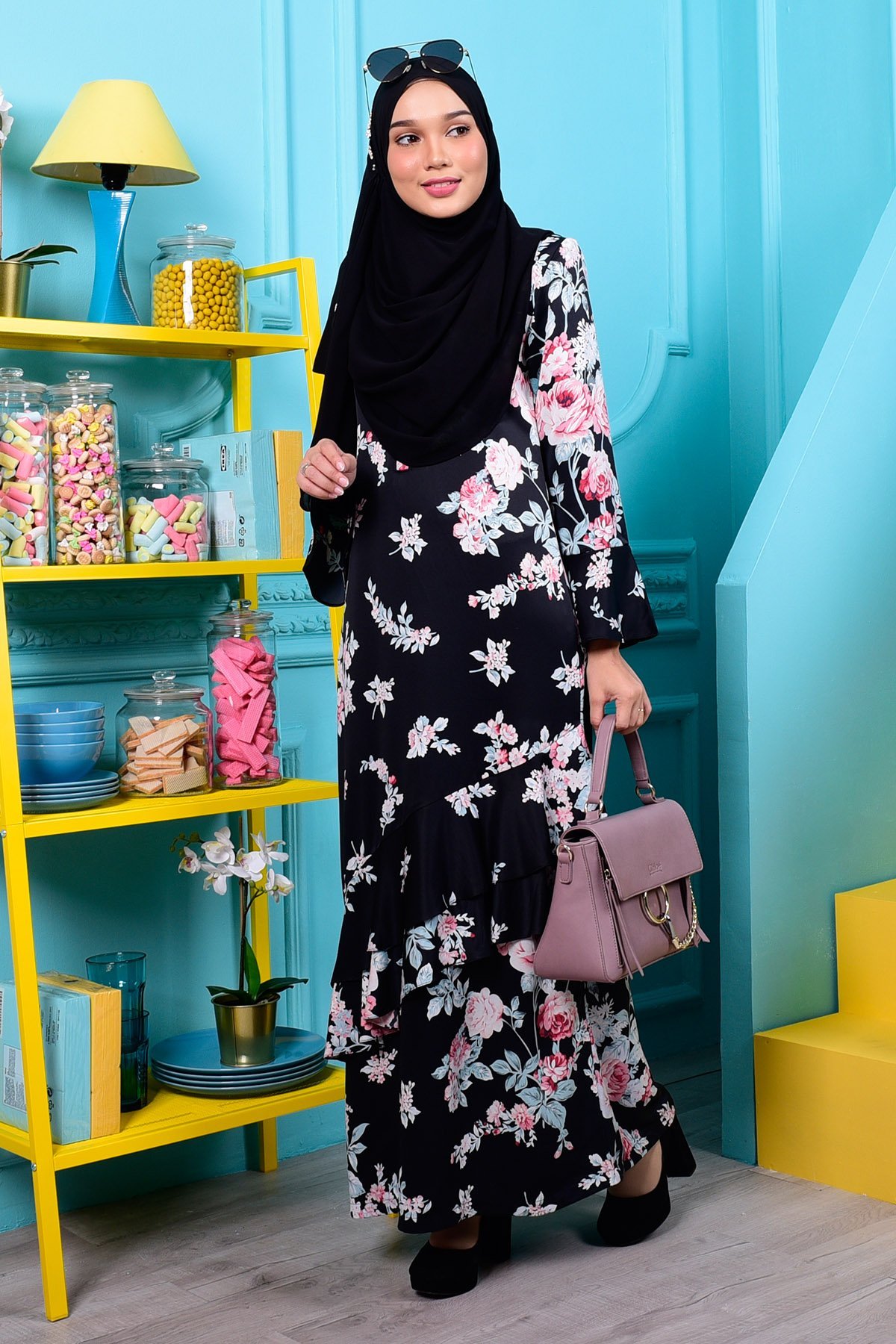 Abaya Liyana  Ruffle - Balsam Black
