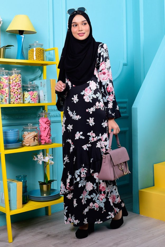 Abaya Liyana  Ruffle - Balsam Black