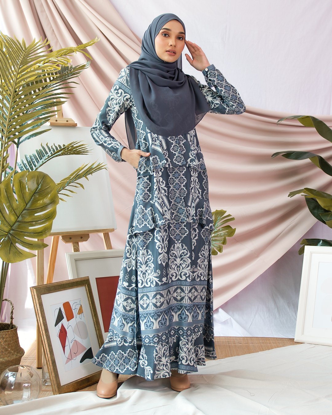 Abaya Ruffle Muna - Slate Blue
