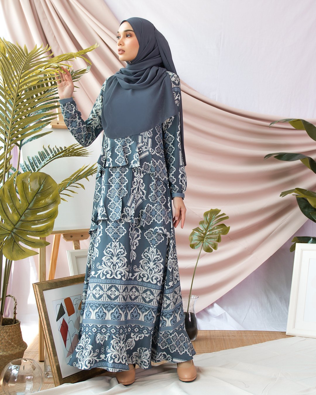 Abaya Ruffle Muna - Slate Blue