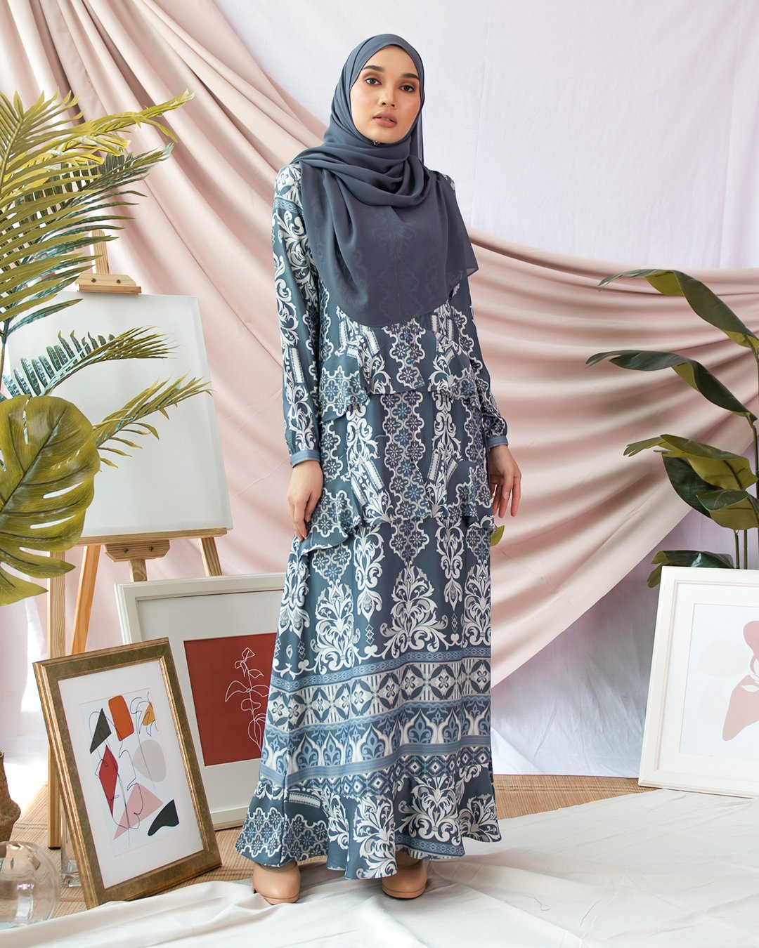 Abaya Ruffle Muna - Slate Blue