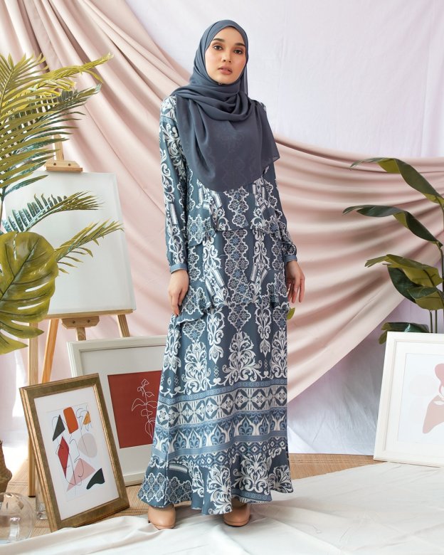 Abaya Ruffle Muna - Slate Blue