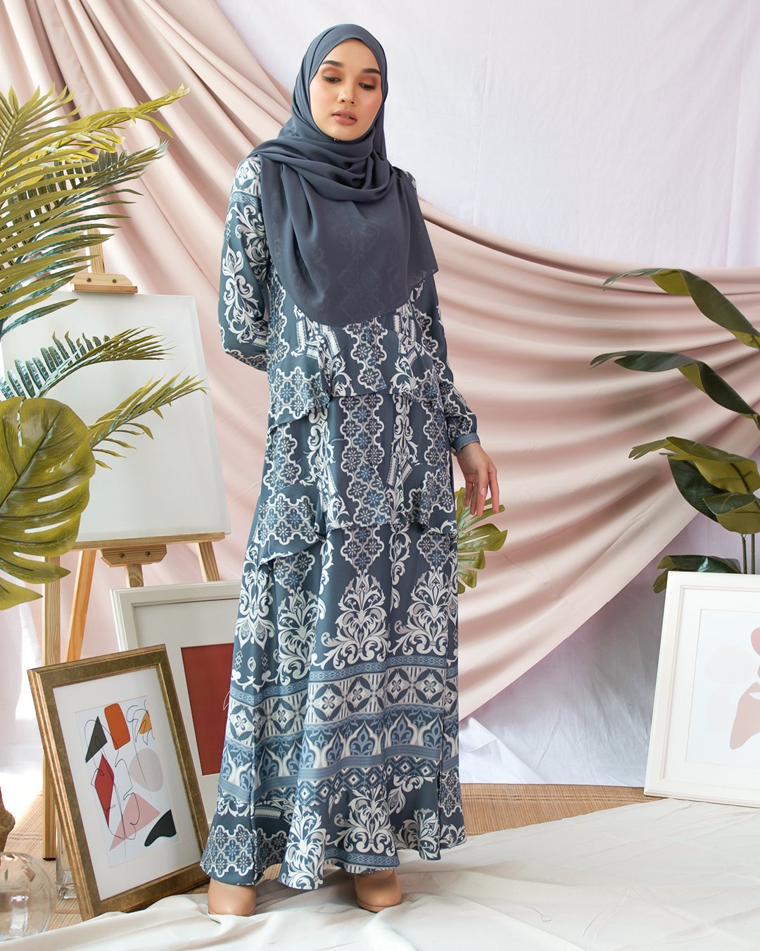 Abaya Ruffle Muna - Slate Blue