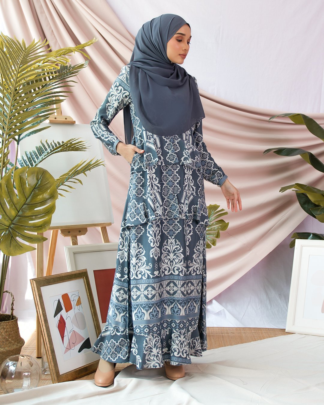 Abaya Ruffle Muna - Slate Blue