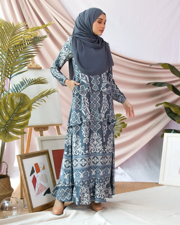 Abaya Ruffle Muna - Slate Blue