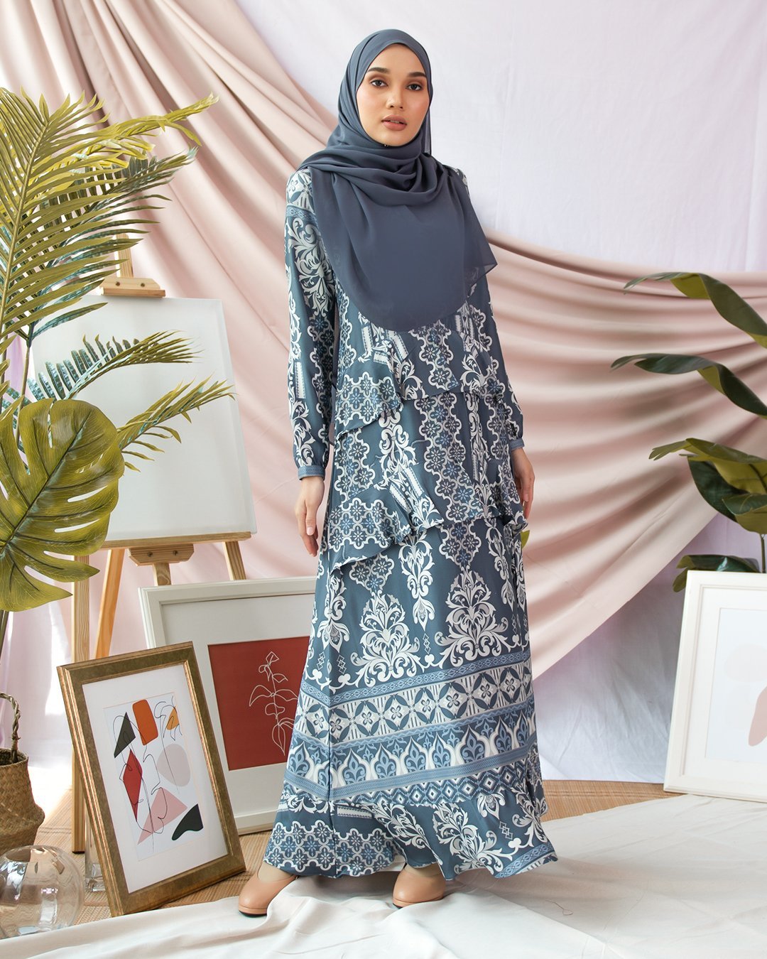 Abaya Ruffle Muna - Slate Blue