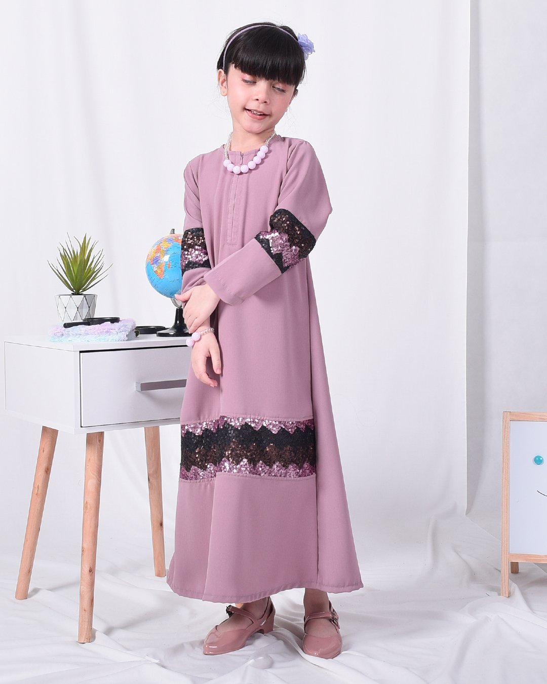 Abaya Sequin Jemina Kids - Periwinkle Purple