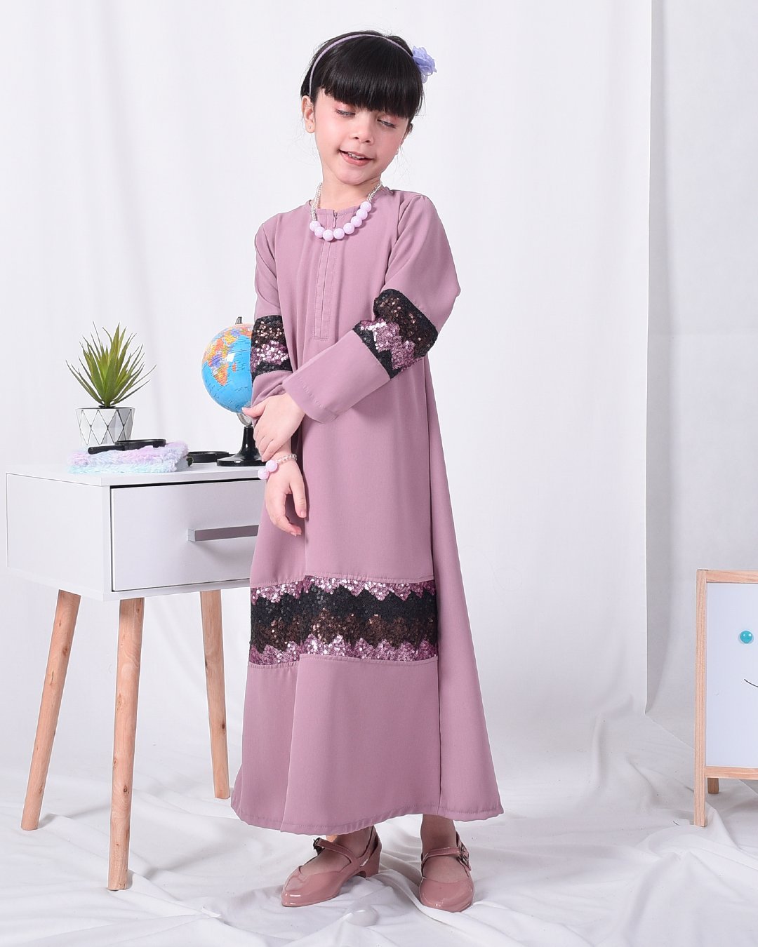 Abaya Sequin Jemina Kids - Periwinkle Purple