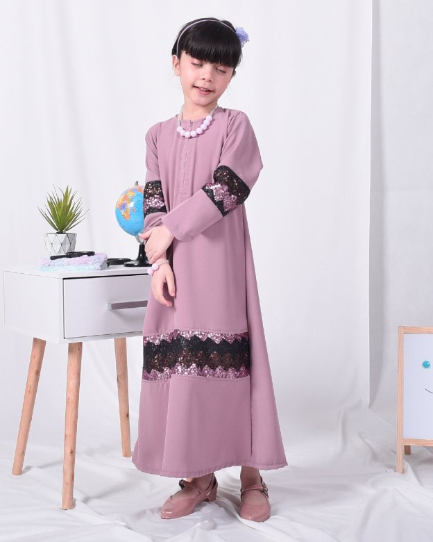 Abaya Sequin Jemina Kids - Periwinkle Purple