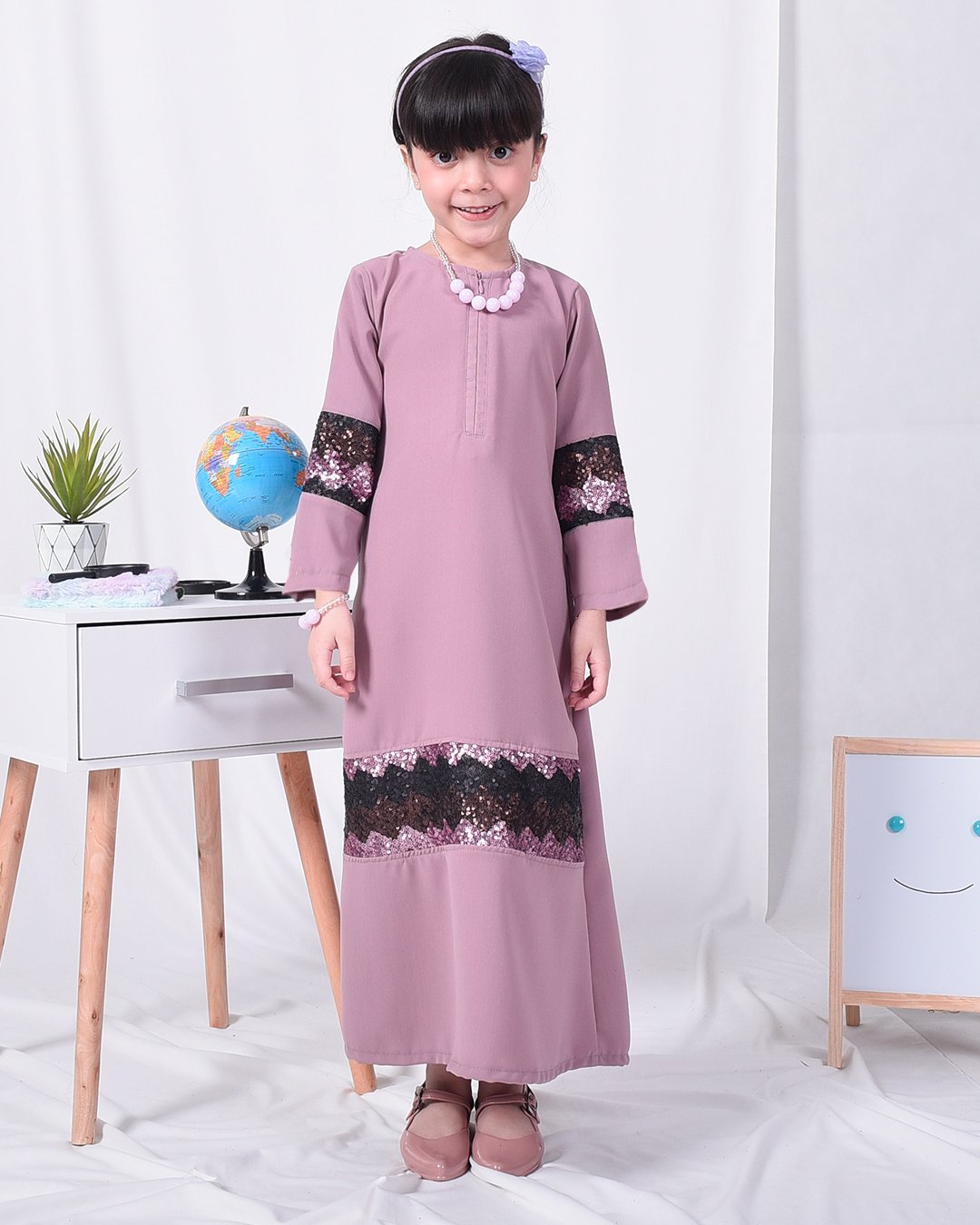 Abaya Sequin Jemina Kids - Periwinkle Purple