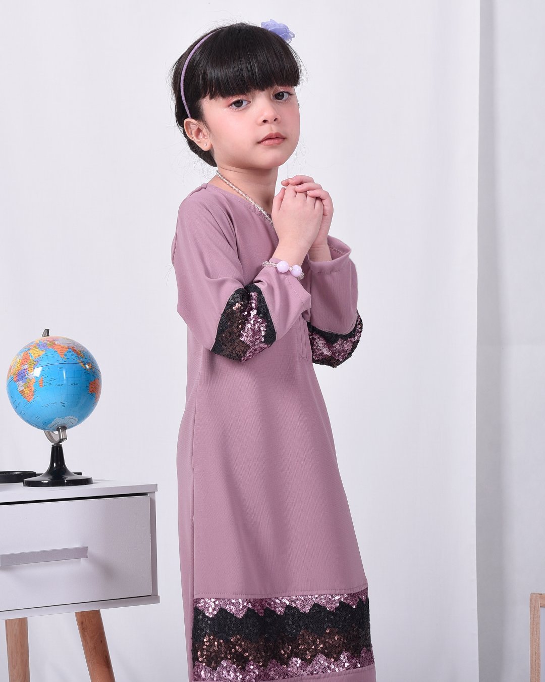 Abaya Sequin Jemina Kids - Periwinkle Purple