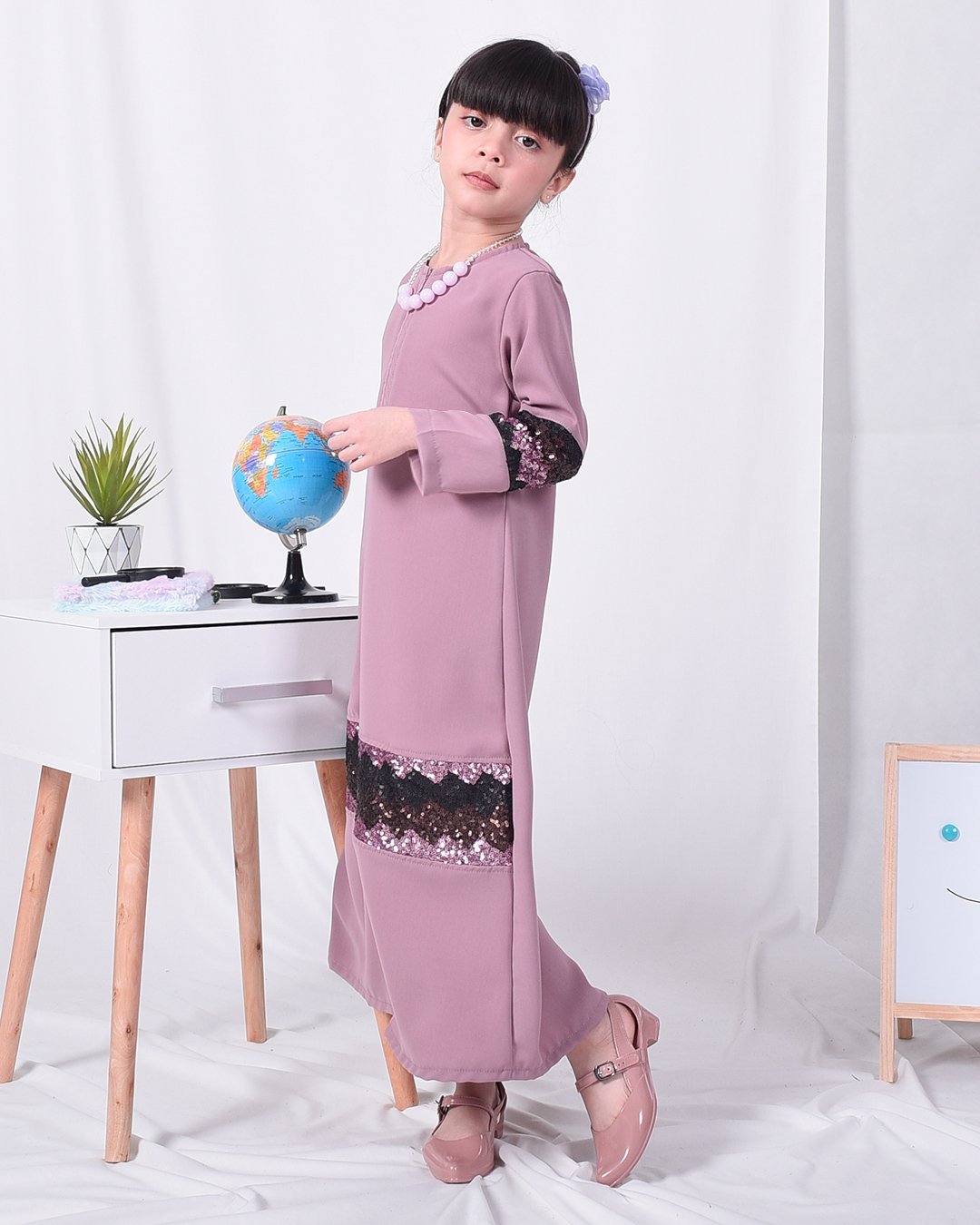 Abaya Sequin Jemina Kids - Periwinkle Purple