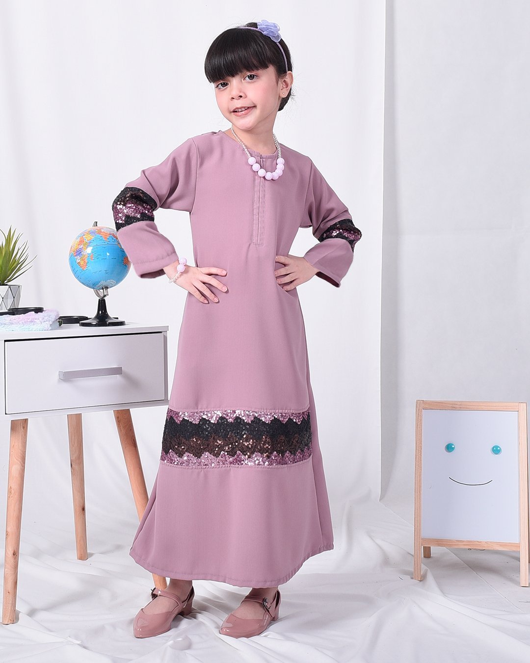 Abaya Sequin Jemina Kids - Periwinkle Purple