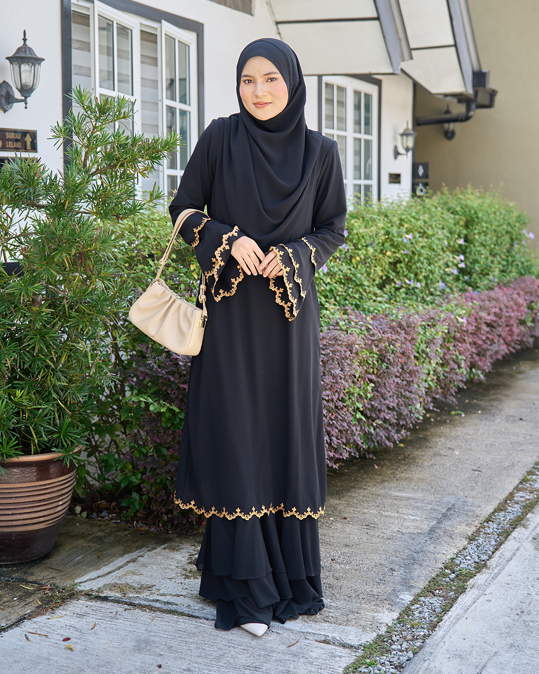 Abaya Chiffon Sulam Rossa