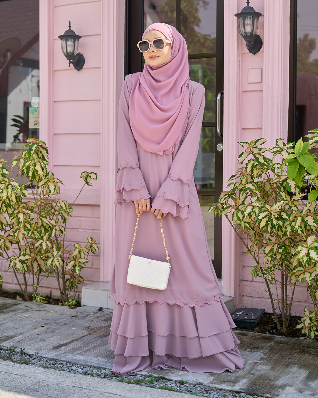 Abaya Chiffon Sulam Rossa