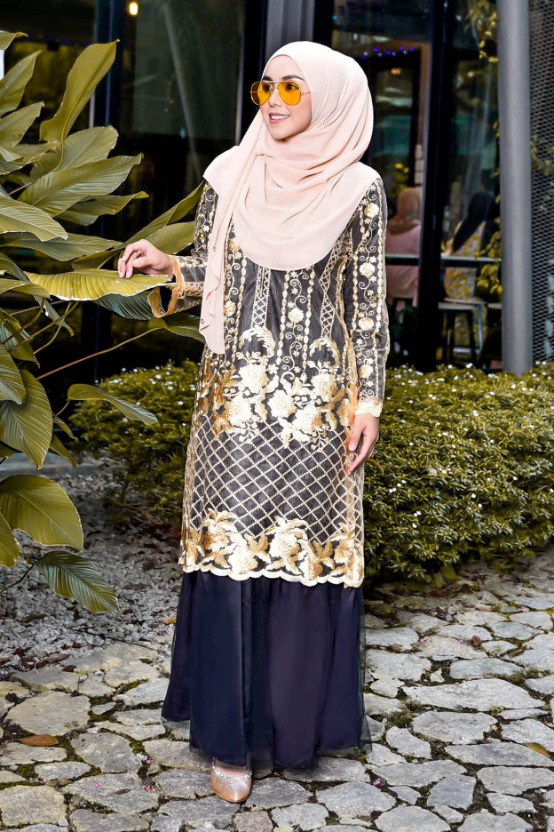 Abaya Lace Tutu Caroline - Black Gold