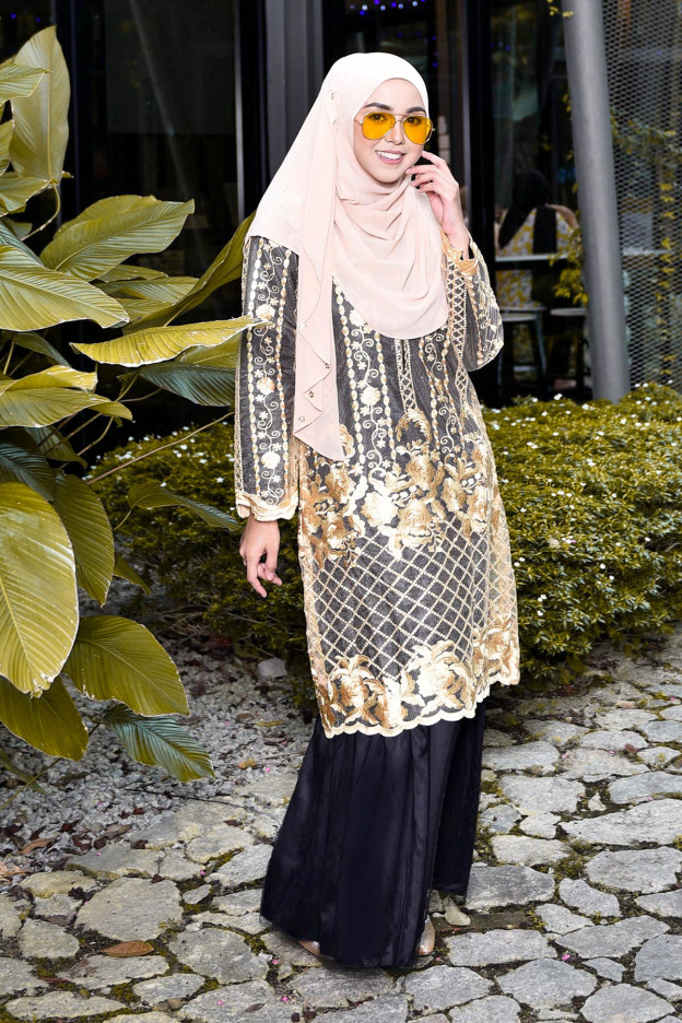 Abaya Lace Tutu Caroline - Black Gold