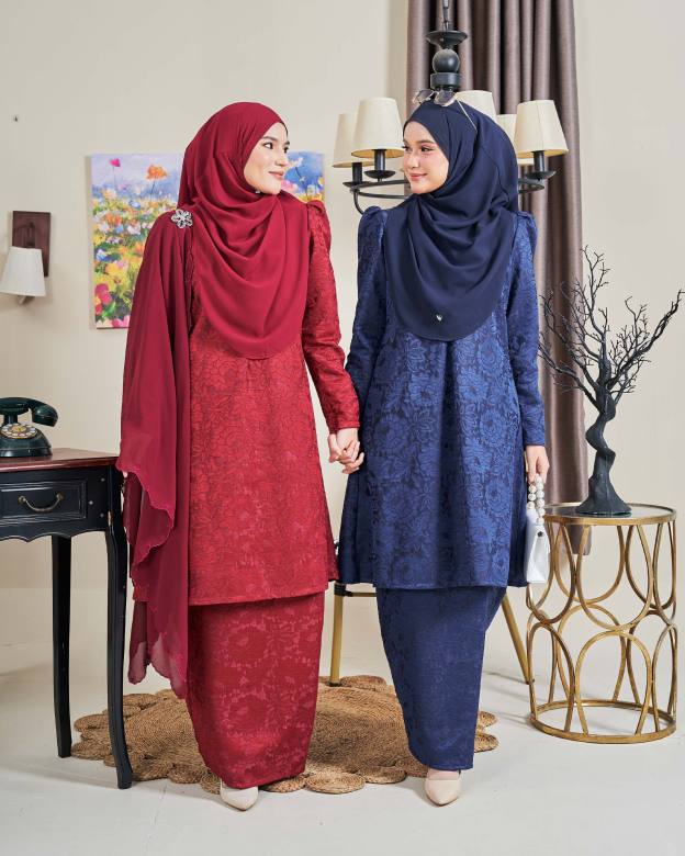 Baju Kurung Riau Lace Adiona - Mekar Maroon