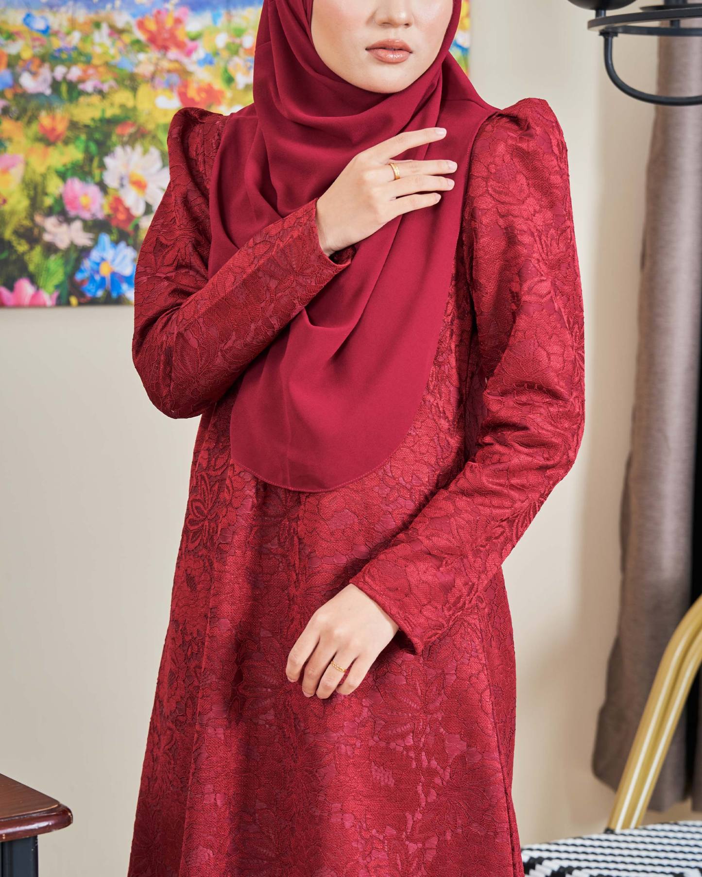 Baju Kurung Riau Lace Adiona - Mekar Maroon