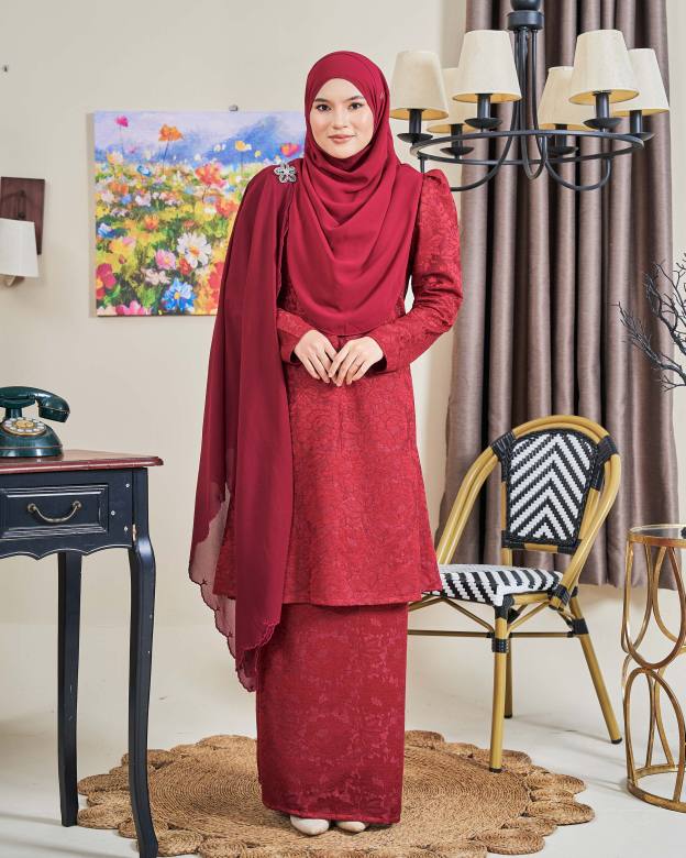 Baju Kurung Riau Lace Adiona - Mekar Maroon