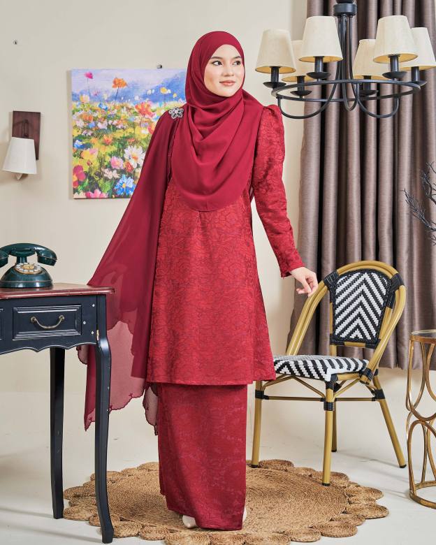 Baju Kurung Riau Lace Adiona - Mekar Maroon