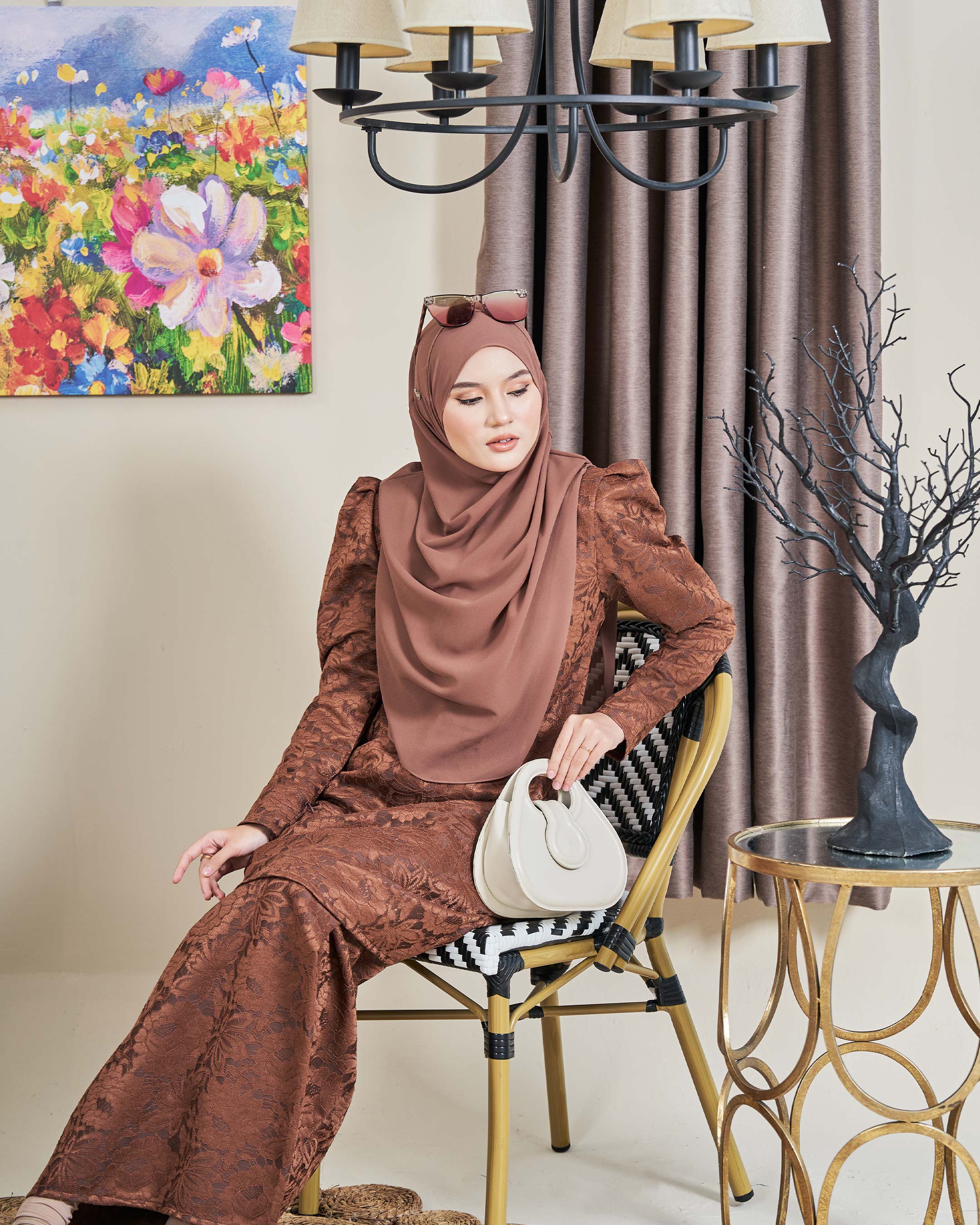 Baju Kurung Riau Lace Adiona - Mekar Russet Brown