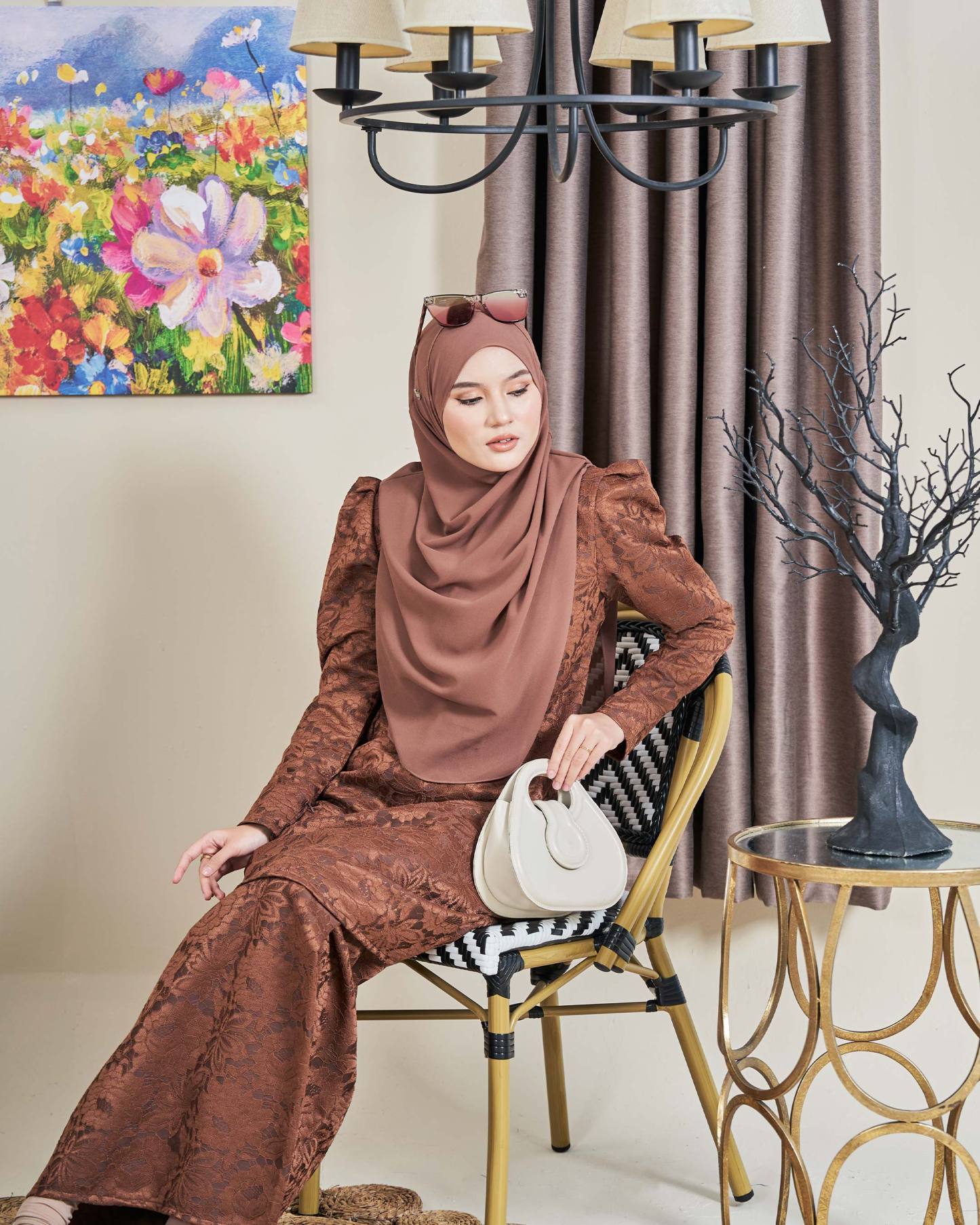 Baju Kurung Riau Lace Adiona - Mekar Russet Brown