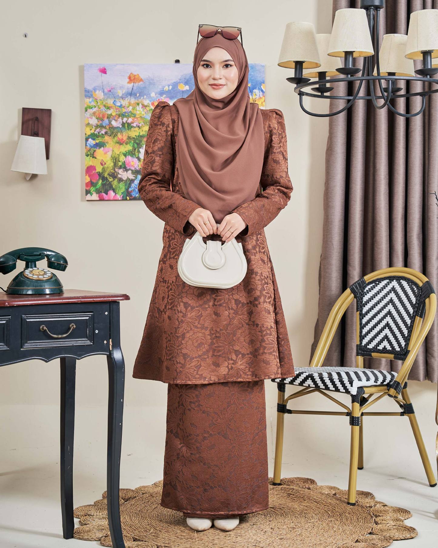 Baju Kurung Riau Lace Adiona - Mekar Russet Brown