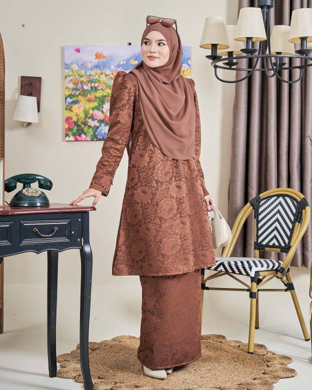 Baju Kurung Riau Lace Adiona - Mekar Russet Brown