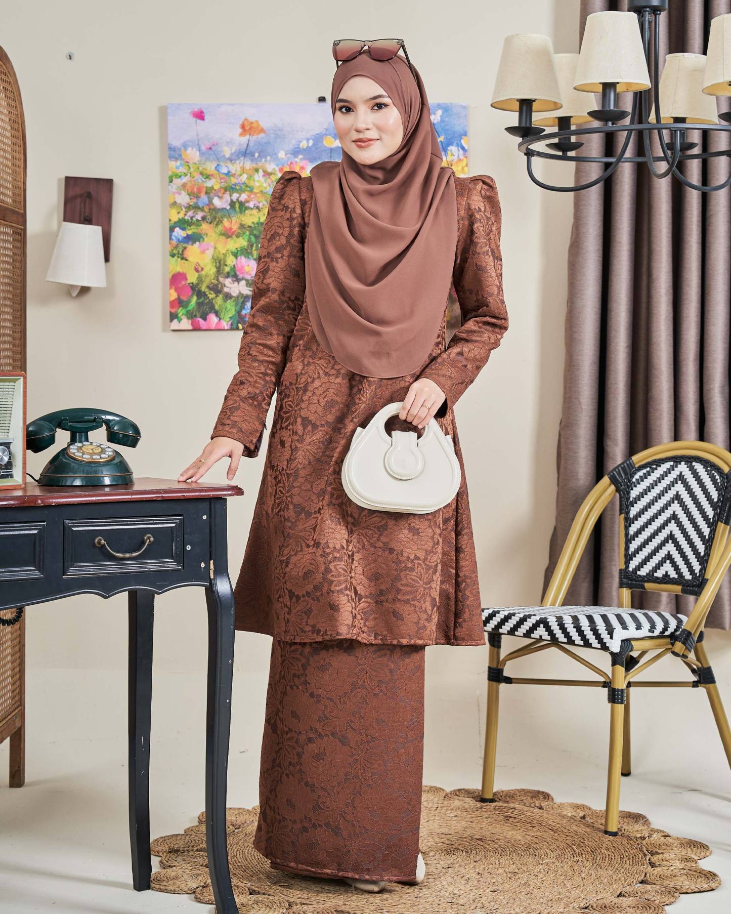 Baju Kurung Riau Lace Adiona - Mekar Russet Brown