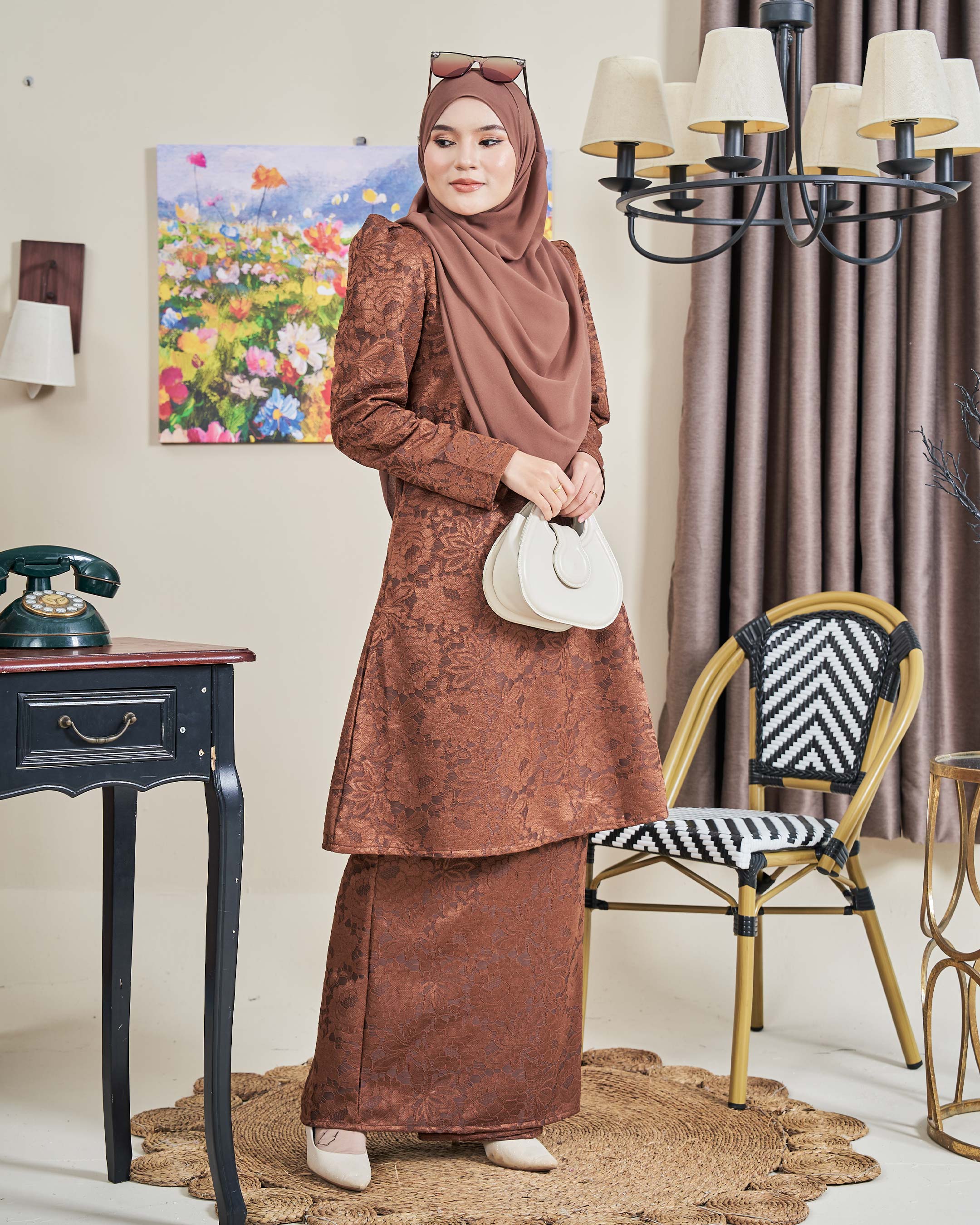 Baju Kurung Riau Lace Adiona - Mekar Russet Brown