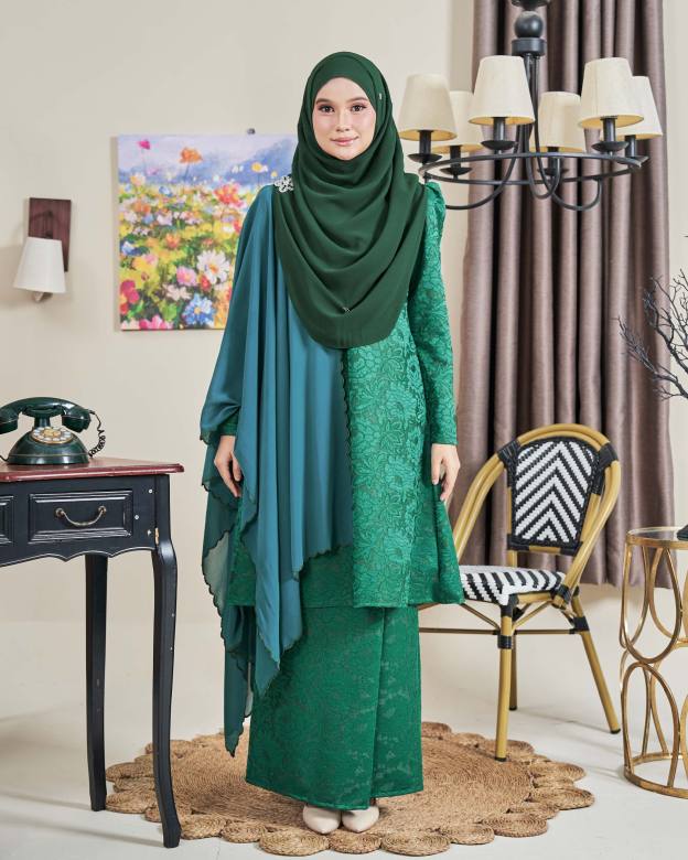 Baju Kurung Riau Lace Adiona - Mekar Zamrud Green