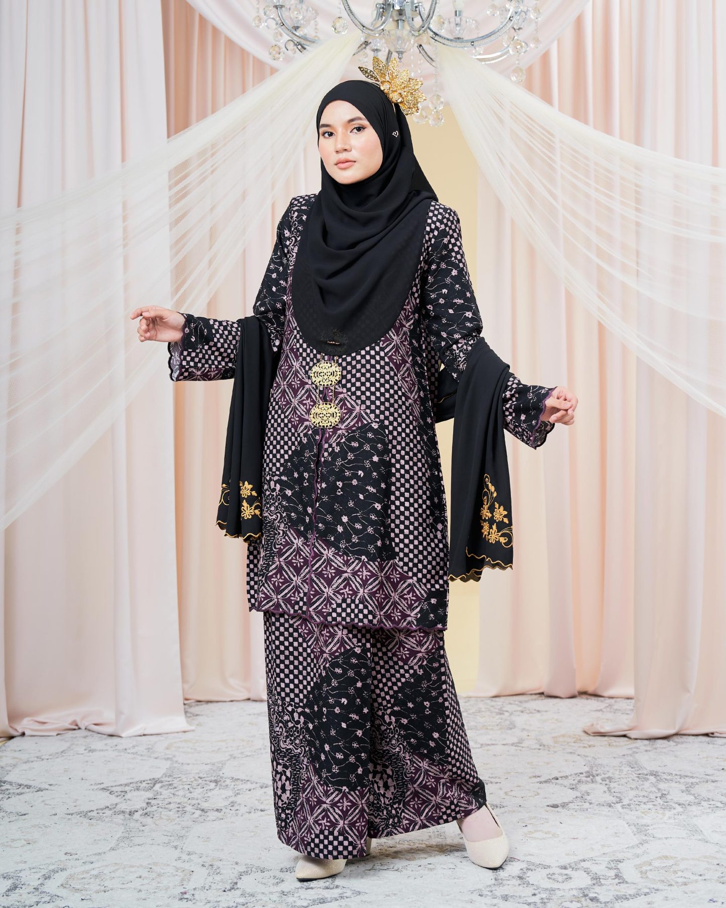 Baju Kurung Sulam Batik Adria - Brunette Black