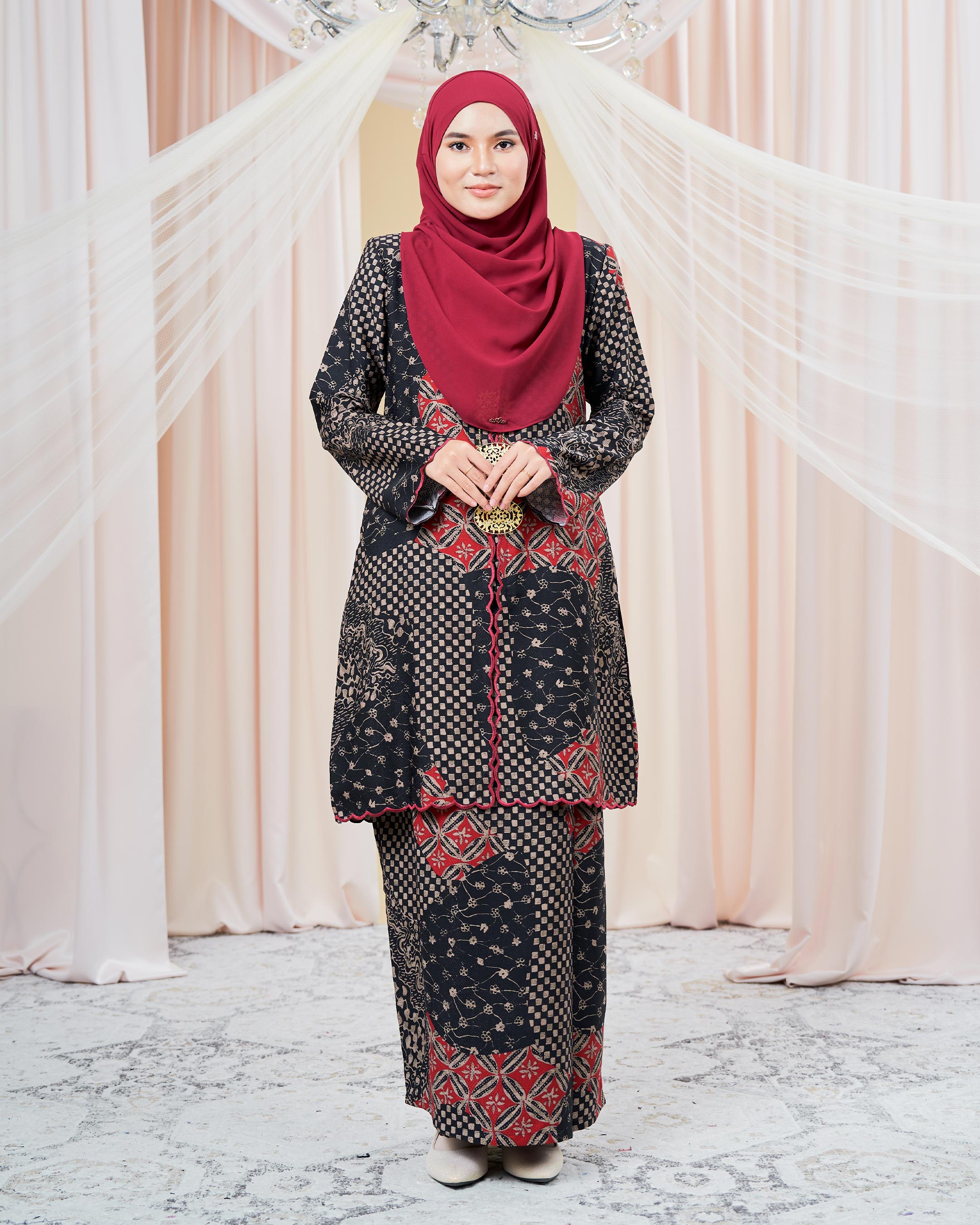 Baju Kurung Sulam Batik Adria - Scarlet Black