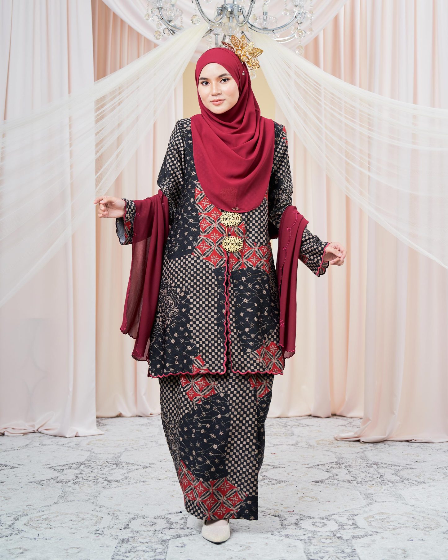Baju Kurung Sulam Batik Adria - Scarlet Black
